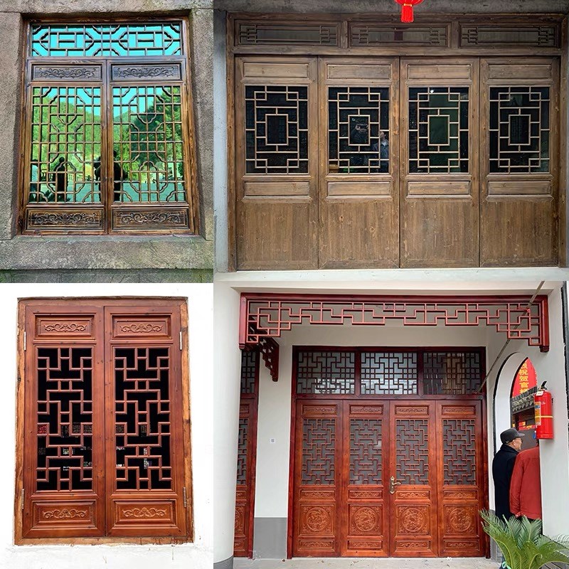 成都仿古门窗实木花格上翻中式窗户做旧推拉窗镂空传统复古风茶室