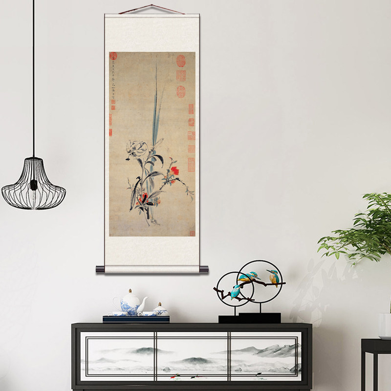 明 陆治 牡丹图卷轴画成品挂画客厅装饰玄关壁画仿古画送老外画