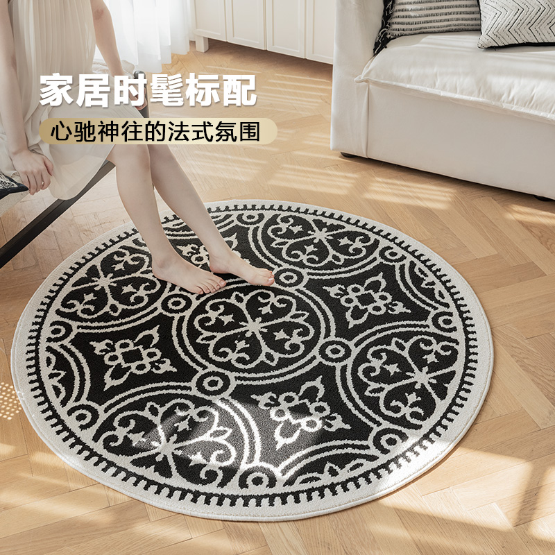 古臻 2024新款法式高级感复古圆形地毯防水中古卧室床边毯衣帽间