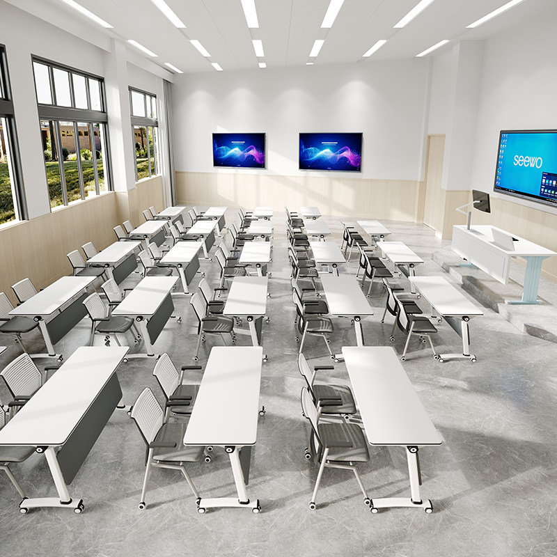 折叠培训桌椅组合办公桌移动拼接会议桌长条桌学校双人侧翻桌带轮