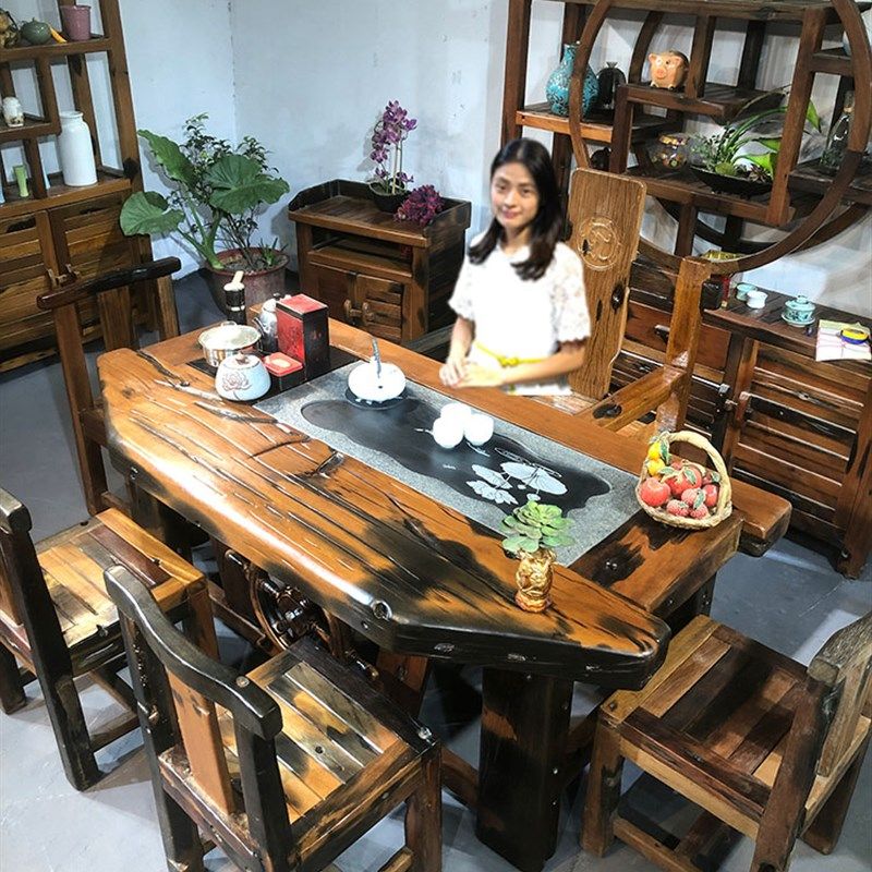 老船木茶桌椅风化实木泡茶海桌茶台龙骨功夫中式仿古茶万叶红