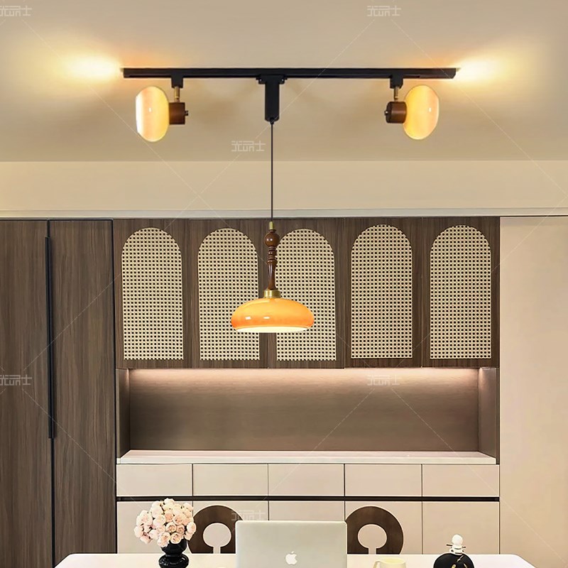 光品士法式中古风设计师餐厅吊灯高级感复古可移位轨道岛台餐桌灯