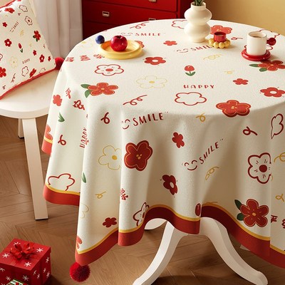 新年圆形餐桌布防水防油免洗圆桌布红色喜庆过年氛围感圆茶几台布