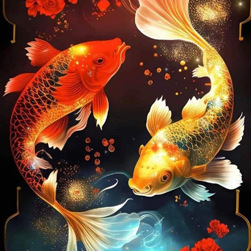 龙凤锦鲤Q数字油画diy填色风景数字彩绘减压自愈手绘油彩画客厅装