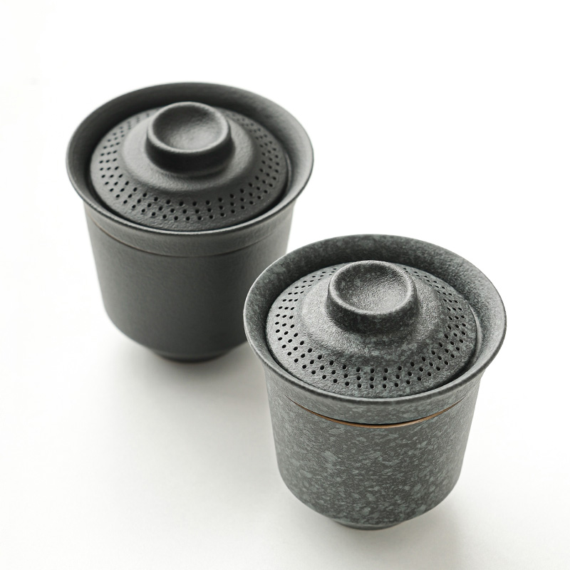 青石釉陶瓷二才盖碗茶杯家用单个高档防烫手抓壶带盖带滤孔泡茶碗