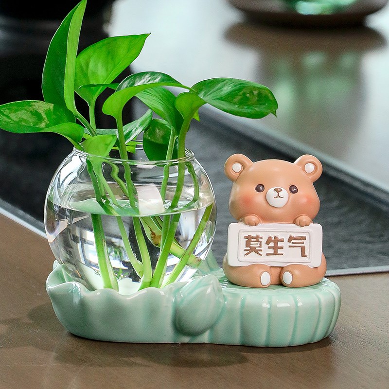 可爱莫生气摆件家居客厅装饰品创意绿萝水培花瓶办公室桌面小摆设