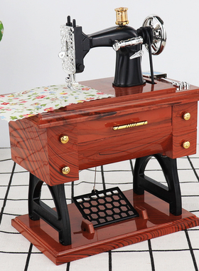 复古欧式怀旧家居饰品摆件缝纫机缝衣机八音盒音乐盒书柜摆设礼品