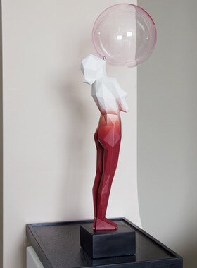 吹泡泡女孩红色渐变人物雕塑雕像客厅艺术摆件美容院医美软装饰大