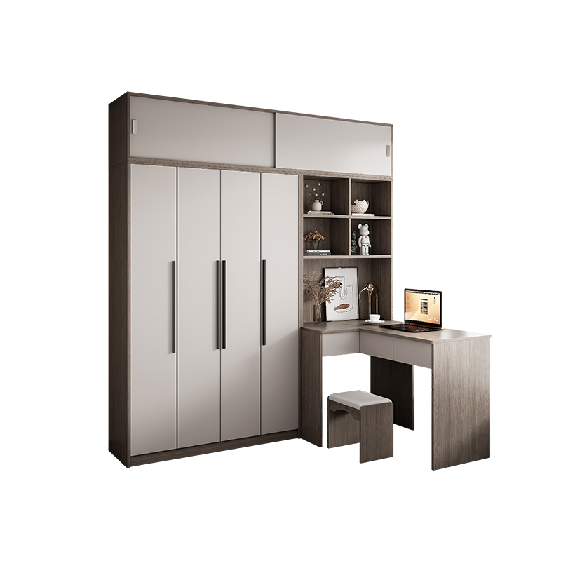 转角l型书桌一体家用一半衣柜一半书柜电脑桌带多功能大衣橱