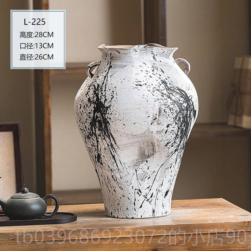 高档景德镇古陶瓷花瓶侘寂粗陶罐手工民宿酒店意茶室件禅古朴复摆