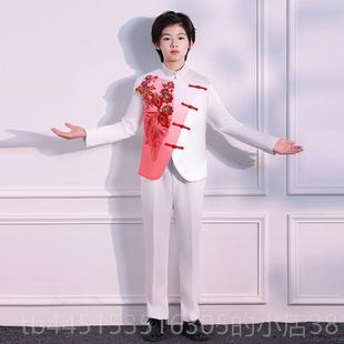 正品中国风大唱演出服男童中山装诗歌朗诵表演公儿女童礼服裙童主