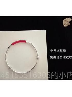 正品秋叶夏花纯定银手镯女99足银实9心推简约铃拉铛细镯子制刻字