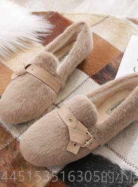 正品毛毛鞋冬外穿204新款毛鞋豆豆鞋加绒厚2底棉鞋大码女女鞋41到