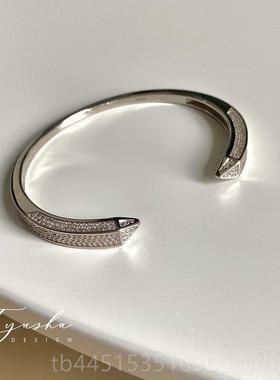 正品TYUSA重2工闪钻群镶S9H5纯礼银手镯女开口轻奢小众物气质高级