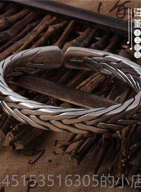 正品手工镯编织999足银男女侣编泰银手镯开口九股织缠绵麻花纯银