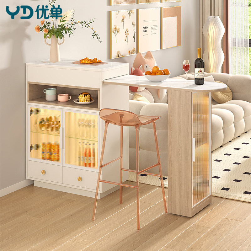 奶油风小型沙发隔断柜伸缩吧台柜家用客厅隔断吧台餐边柜一体S41