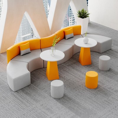 创意异形办公室休息区培训机构休闲圆弧S型会客接待沙发茶几组合