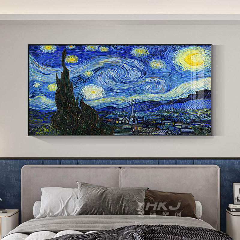梵高莫奈装饰画星空世界名画抽象艺术卧室床头挂画睡莲油画墙壁画