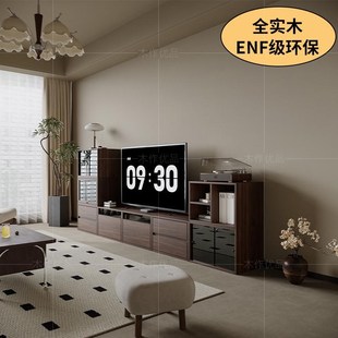 中古风客厅实木电视柜书柜餐边柜边柜法式复古模块化组合柜置物柜