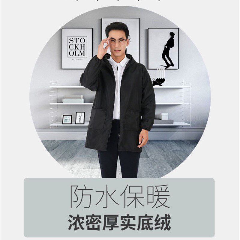 秋冬工作服男女劳保服工地防水防油加绒加厚罩衣长袖大褂外套拉链