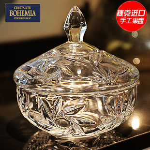 捷克BOHEMIA进口水晶玻璃创意糖果盅带盖糖缸糖果盘干果盘盒摆件