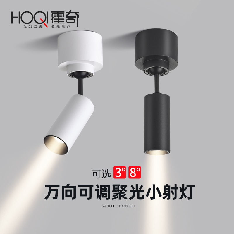 明装聚光射灯可调角度玄关小光束3度8度客厅餐桌氛围3W防眩天花灯