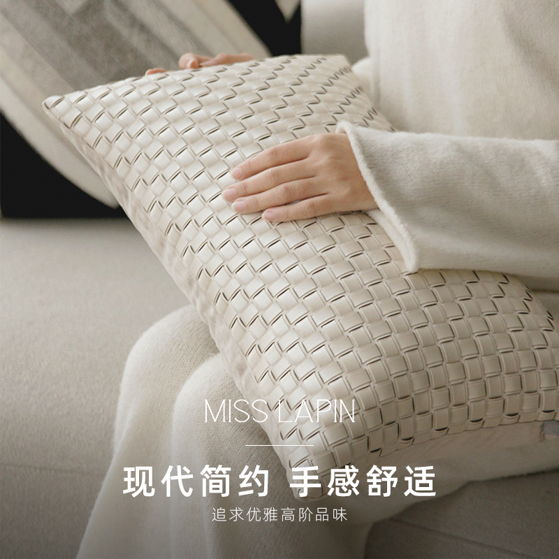 澜品稀有英格兰*真牛皮黑白抱枕MISSLPIN沙发靠枕客厅靠垫腰枕