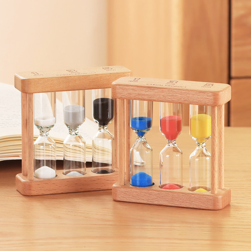 木质儿童刷牙沙漏计时器1/3/5三分钟时间漏斗迷你防摔创意小摆件