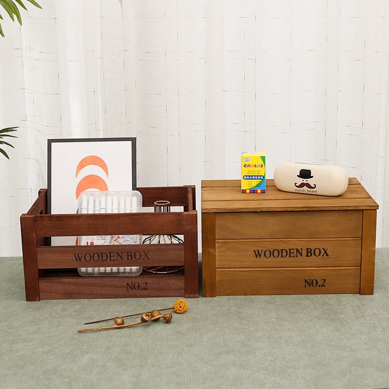 带盖实木收纳箱家用杂物木框箱桌面储物盒子零食玩具木质收纳木箱