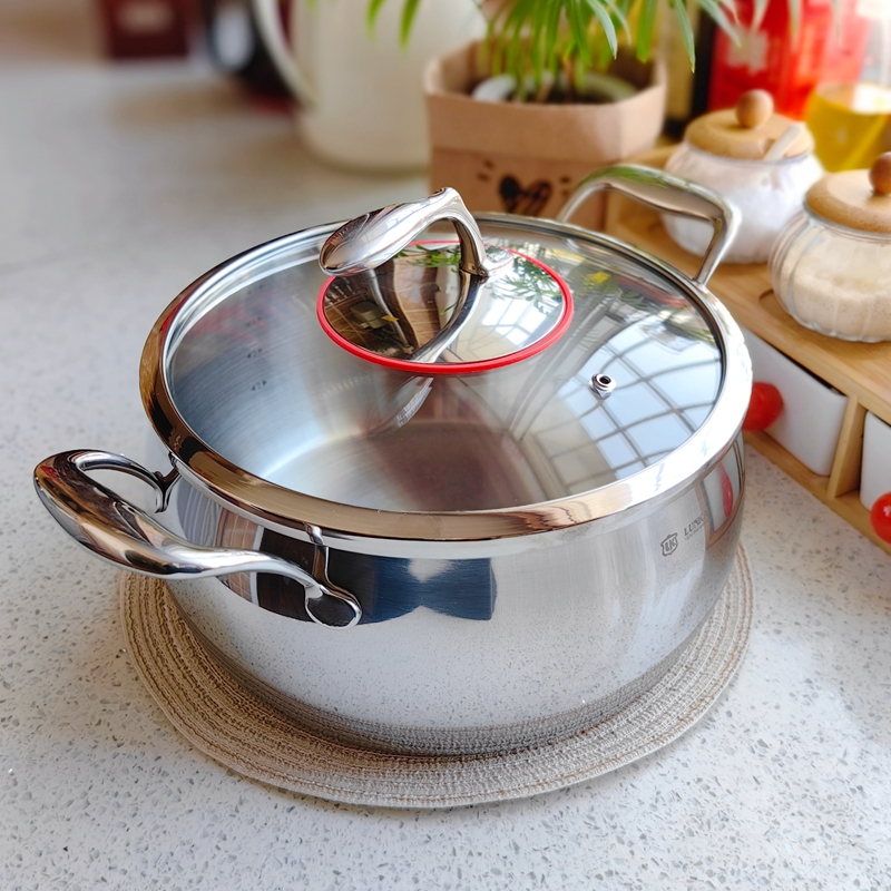 3-4人用 加厚304不锈钢汤锅炖煮双耳锅煲粥可电磁炉燃气灶24cm