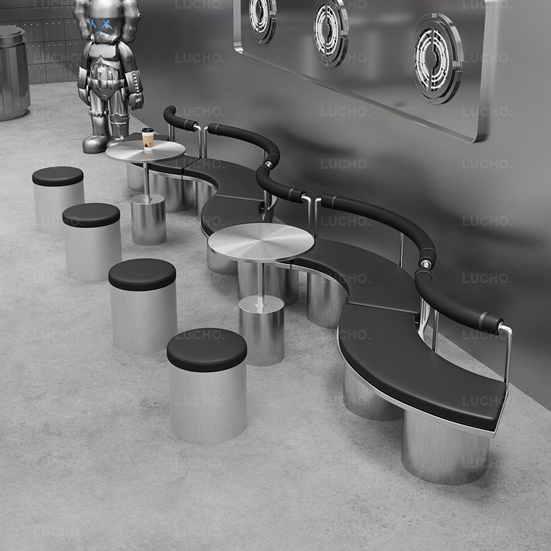 定制工业风酒吧半圆弧形卡座沙发咖啡厅休息区不锈钢桌椅组合商用,商业/办公家具,卡座,淘宝优惠券,粉丝福利购,淘宝优惠卷