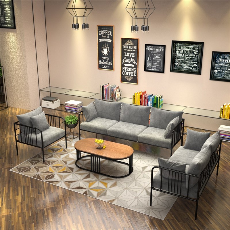 客厅小户型沙发工业铁艺布艺简约现代茶几组合套装懒人卧室小沙发