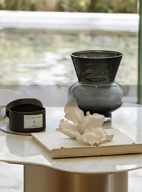 现代简约板间玄关灰色透明玻璃花器花瓶摆件样茶几样品屋展示中心