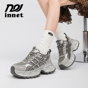 innet 女士新2025今年冬季巨好看的流行爆款加绒厚底超火老爹鞋子