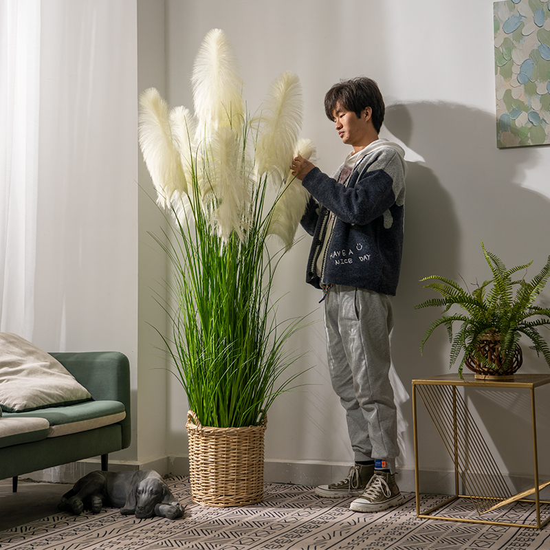 高端2023新款仿真芦苇草假花树假树室内客厅绿植植物装饰造景摆件