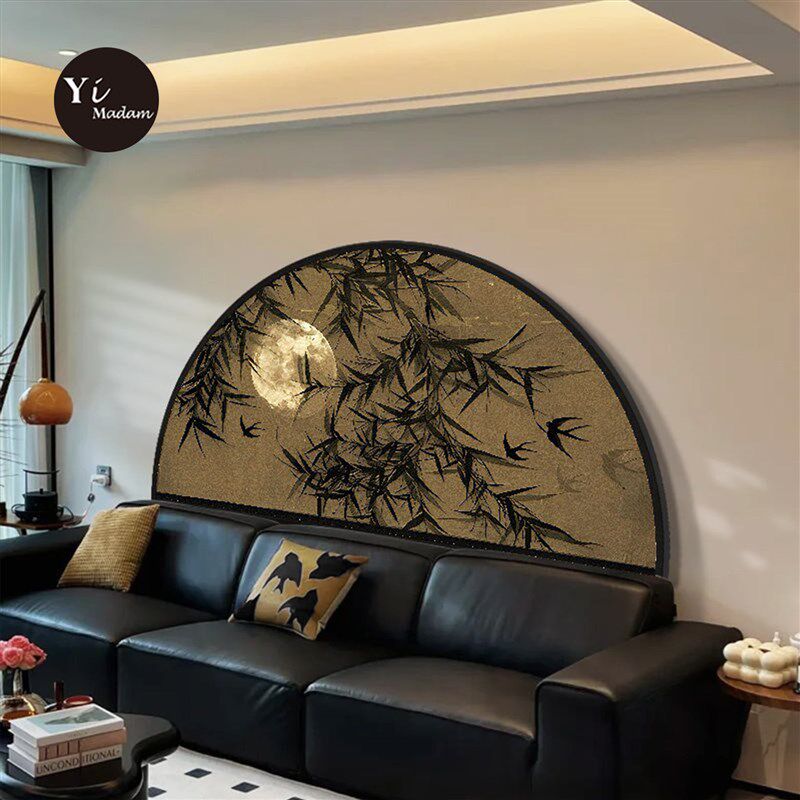 中古风墨竹客厅装饰画竹子沙发背景墙挂画法式复古卧室床头壁灯画