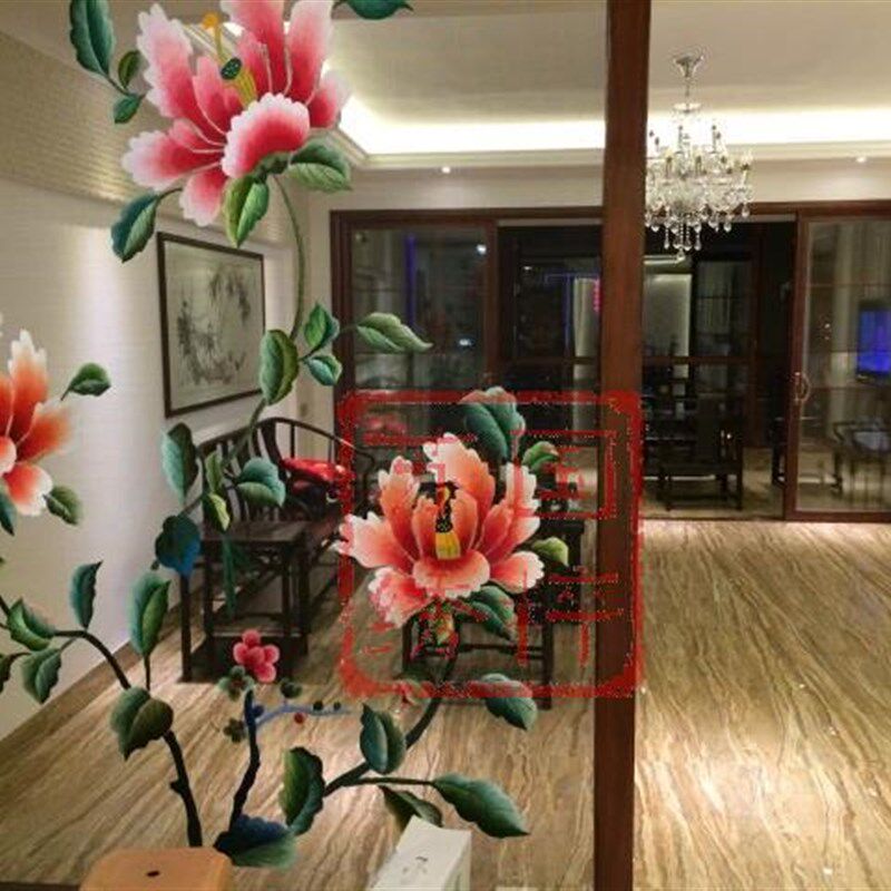 苏绣双面绣网格绣玄关屏风隔断移门彩色黑白水墨手工刺绣成品定做