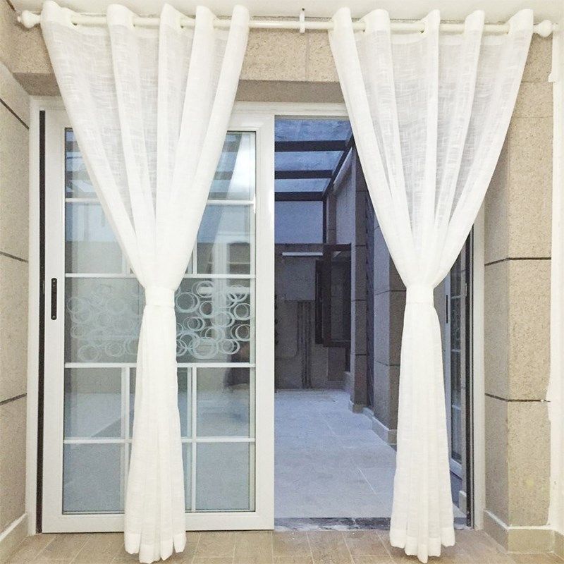 白色亚棉麻料加厚窗纱纯色透光挂钩打孔定制卧室客厅飘窗成品窗帘
