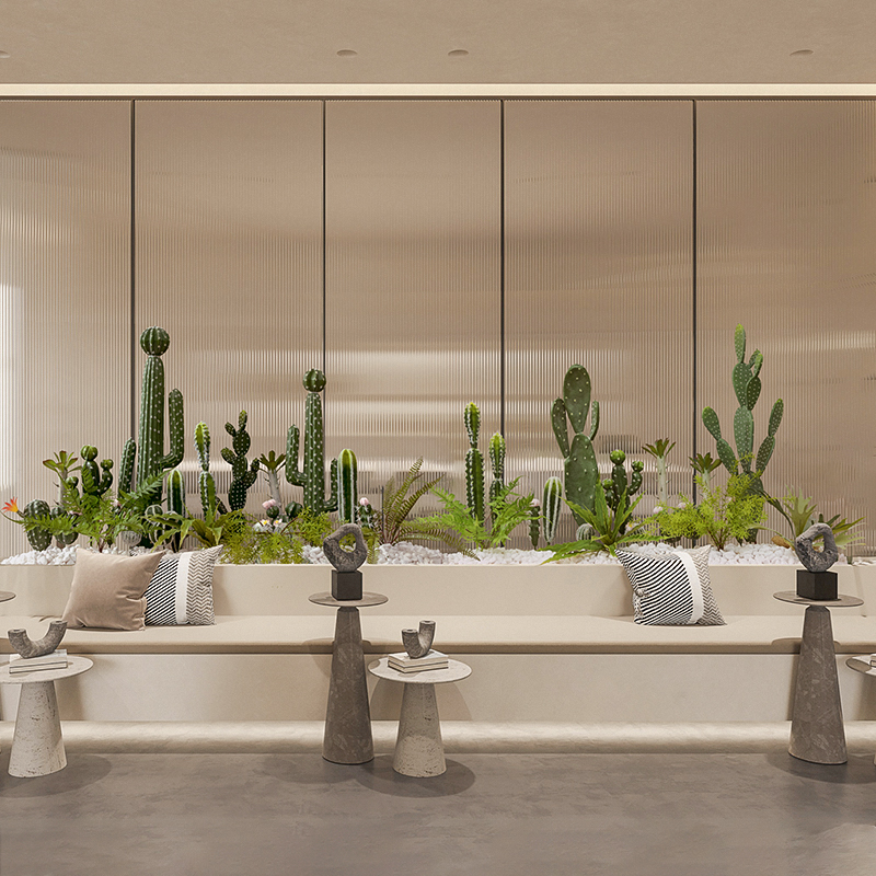 森空间仿真绿植热带植物仙人掌造景玄关角落微景观软装奶油风装饰