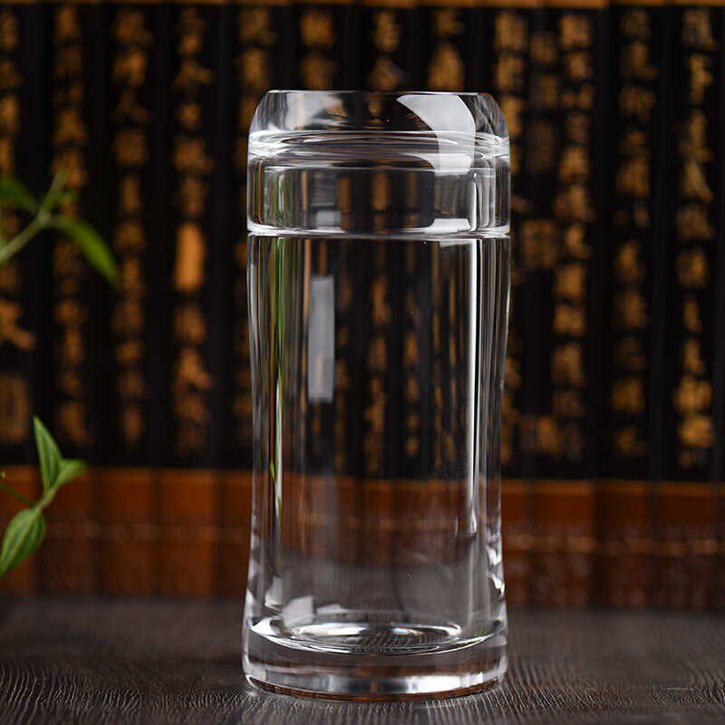 原矿工艺水晶杯纯手工打磨蛮腰杯带盖办公杯高档水杯会议茶杯送礼
