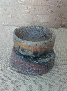 荥经砂锅黑砂粗砂窑变手捏杯 全手工泥 茶壶茶具 无釉无铅泡茶杯