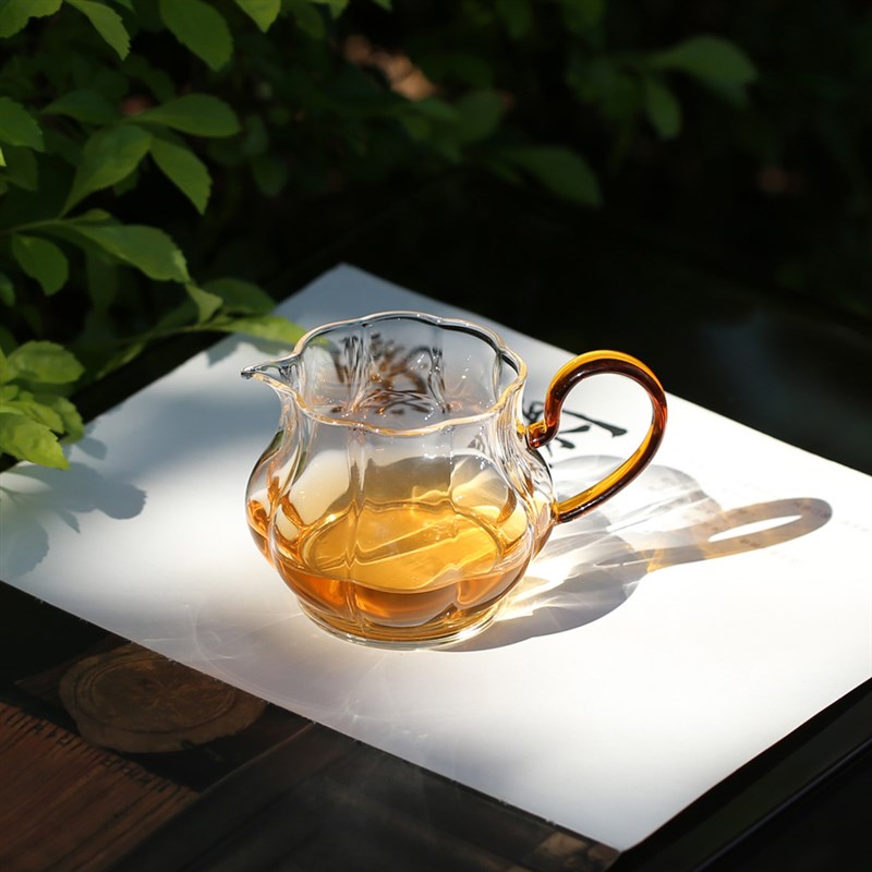 夏禾茶具瓜棱公道杯透明耐热高硼硅玻璃带把公杯功夫茶分茶器茶海