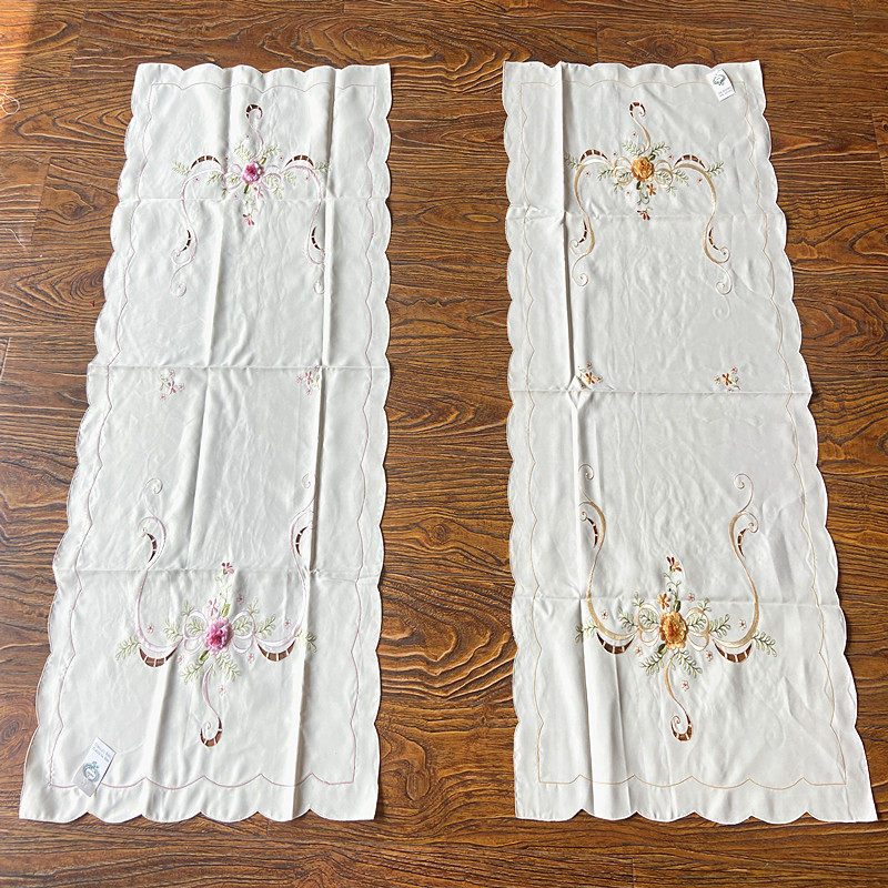 绣花桌旗欧式 田园布艺茶几刺绣长条桌布盖巾60x120电视柜 50x110