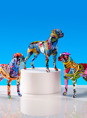 彩色动物罗威纳犬欧美创意摆件现代家居办公装饰品树脂工艺品摆件