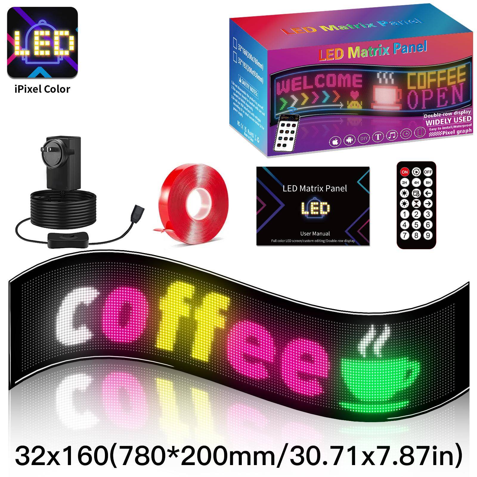 32*160智能屏LED随贴屏车载车贴双排走字户外地摊柔性屏户外防水