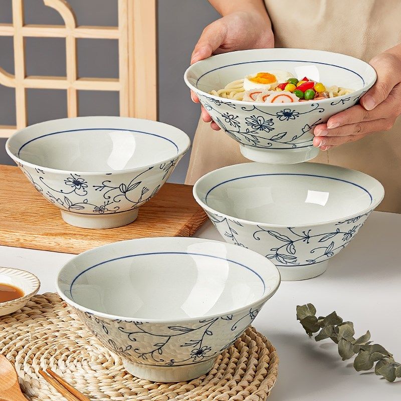 墨色高级感陶瓷6寸面碗家用7寸斗笠碗拉面碗吃面碗大碗汤面碗汤碗