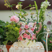 陶瓷古典玫瑰蝴蝶结韩式 水水罐大号果盘面包蘸料碗 鲜花花瓶可装