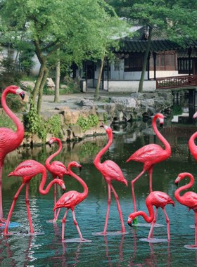 创意动物落地摆件仿真火烈鸟公园庭院商场装饰景观雕塑树脂工艺品