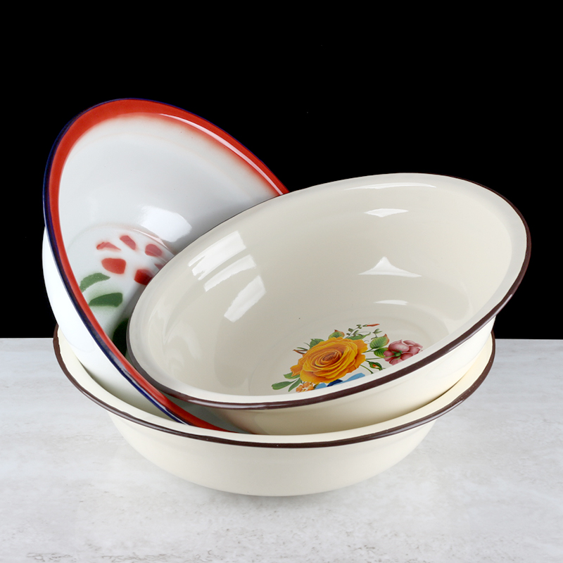 加厚搪瓷碗家用老式汤碗菜盆泡面复古大碗米饭碗宿舍个人专用打饭