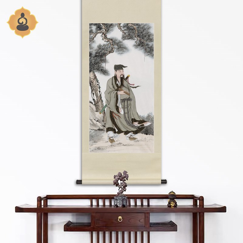 工笔神仙人物国画吕祖吕洞宾纯阳子画像水陆画玄关书房卷轴挂画框